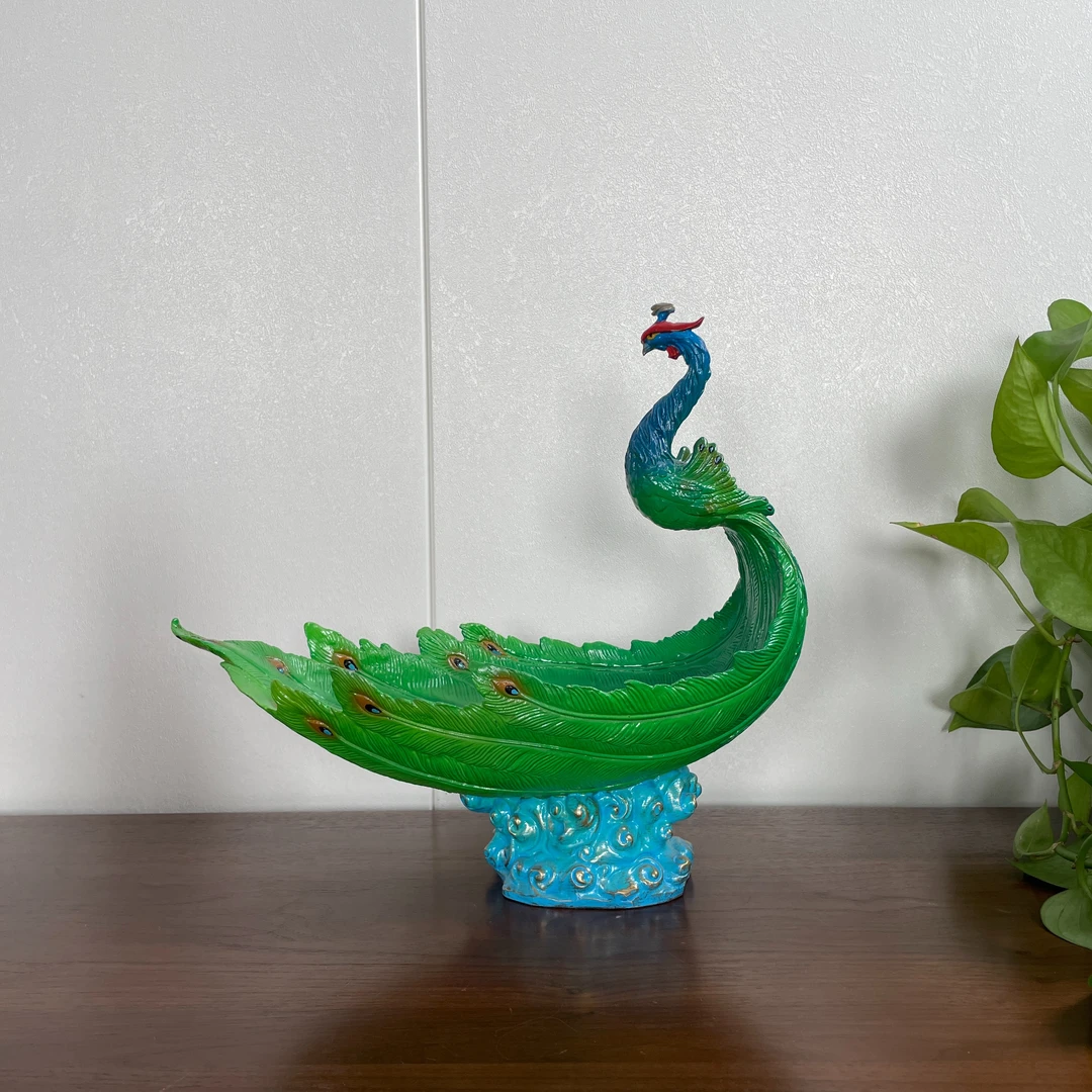 铜印象全铜孔雀水果盘创意家居饰玄关客厅茶几高端轻奢手工铜摆件