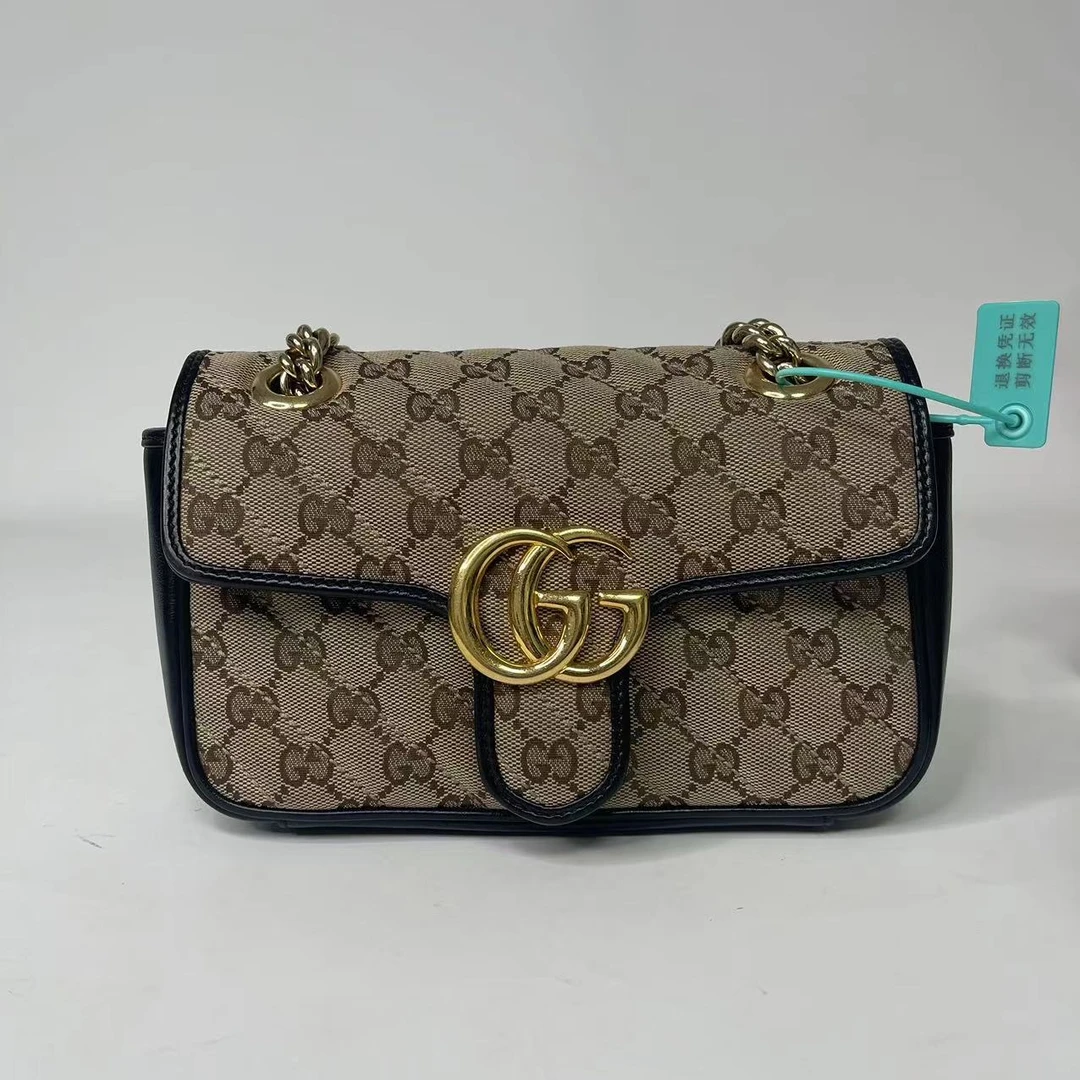 99新 GUCCI/古驰 灵灵子/帆布拼皮马蒙22/斜跨包