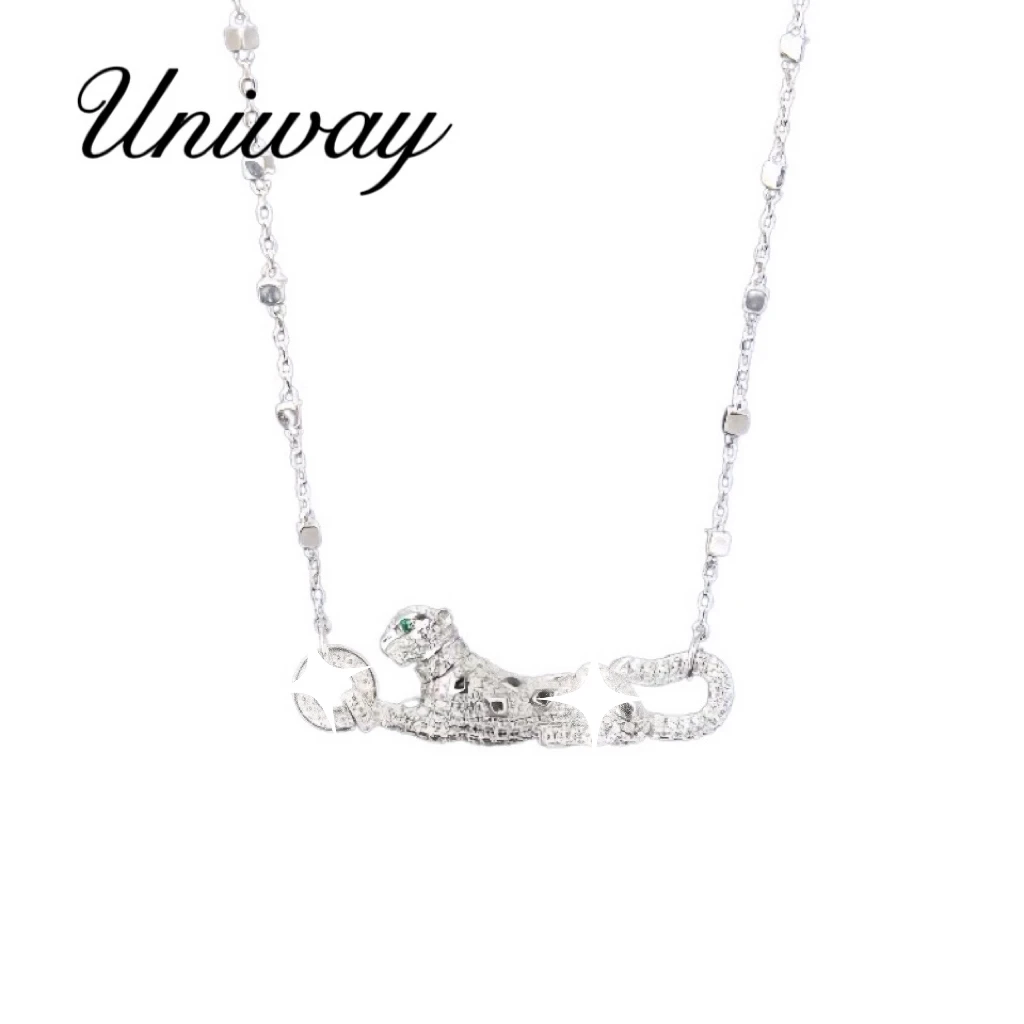 坠链均925银 【Uniway】猎豹锁骨链豹子满钻花纹项链