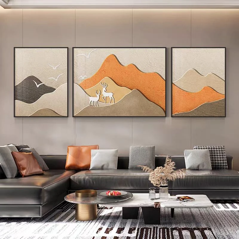 轻奢抽象客厅装饰画现代简约大气沙发背景墙挂画高档艺术三联壁画