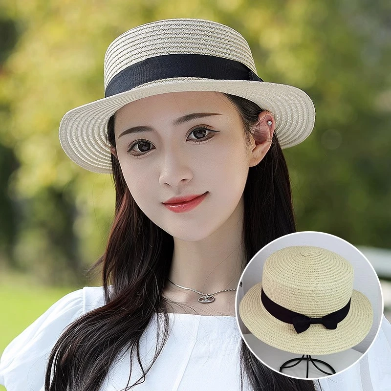 帽子时尚户外百搭夏天遮阳草帽韩版休闲女士夏季复古编织草编礼帽