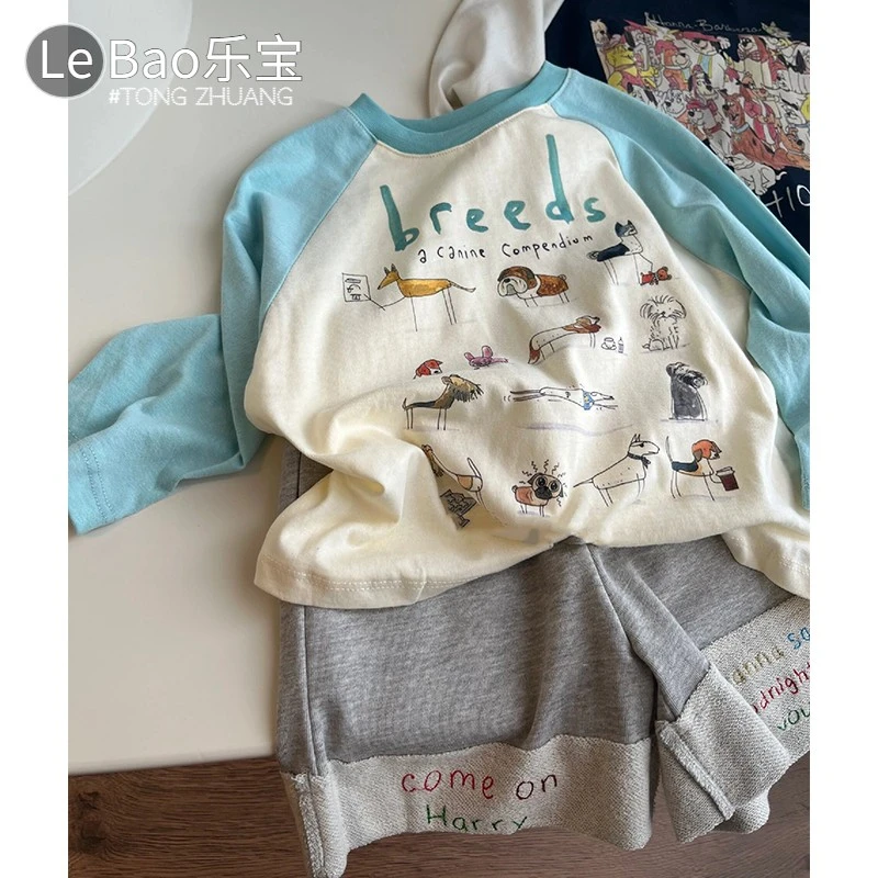 韩国童装男女童秋装宝宝卡通洋气拼色长袖t恤宽松休闲春秋上衣