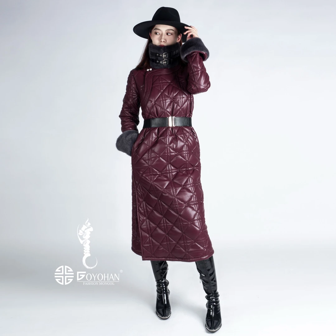 【高艺汗】女款冬季藤格纹时尚保暖外套棉袍 0951