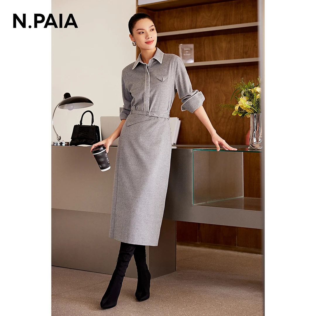 【星线好物】恩派雅秋冬H型三角针刺绣翻领毛呢长袖衬衫XNIIW2109A