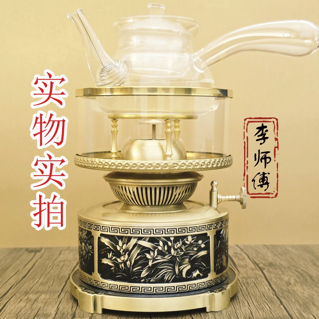 新款潮汕客厅空气茶灯纯黄铜中式灯烧水煮茶炉潮汕灯厂家直销茶炉
