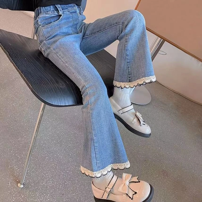 童装春秋新款洋气女童牛仔裤中大童休闲微喇裤小女孩外穿显瘦长裤