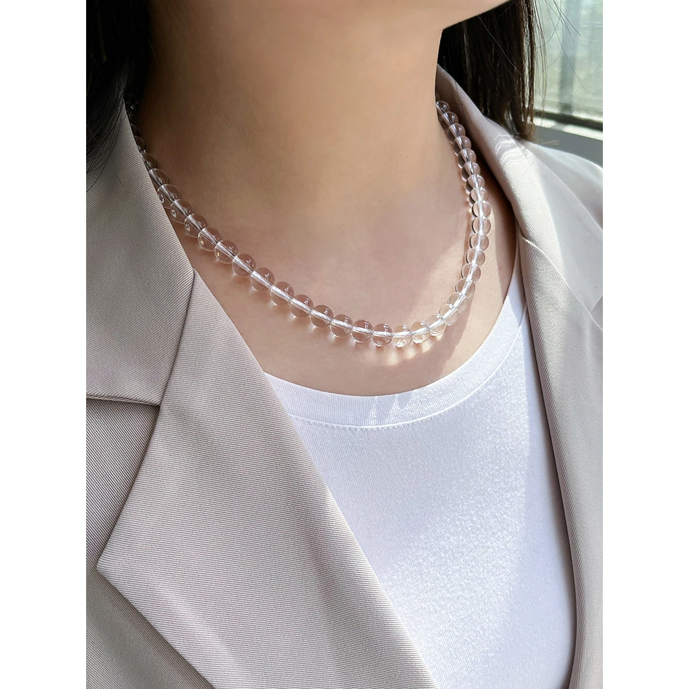 链子925银仿水晶 白色圆珠项链女透明锁骨链轻奢正圆经典百搭气质