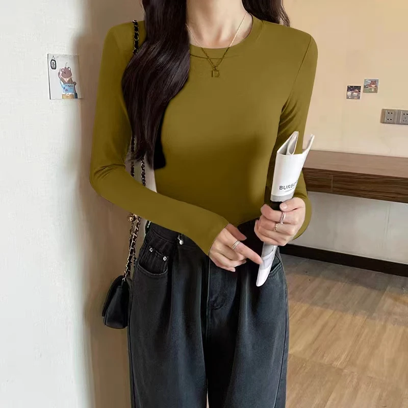 莫代尔春秋冬大码圆领内搭打底衫女长袖T恤修身百搭显瘦洋气上衣