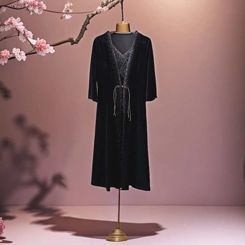 248166高贵轻奢优雅气质显瘦遮肚子上档次时尚中老年女装连衣裙