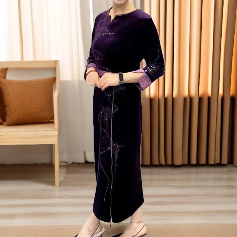 233029新款旗袍改良版连衣裙显瘦洋气时尚长裙优雅女人味中式裙子