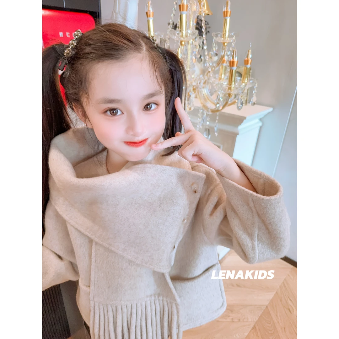 Lenakids【现货】双面70绵羊毛·自带围巾女宝大衣24092625