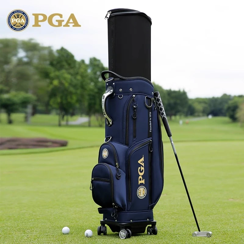 PGA高尔夫球包伸缩标准包四轮平推航空托运双球包帽带海关锁