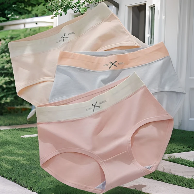 女士内裤女纯棉100%全棉抗菌女士中腰蝴蝶结舒适拼色无痕女士内裤
