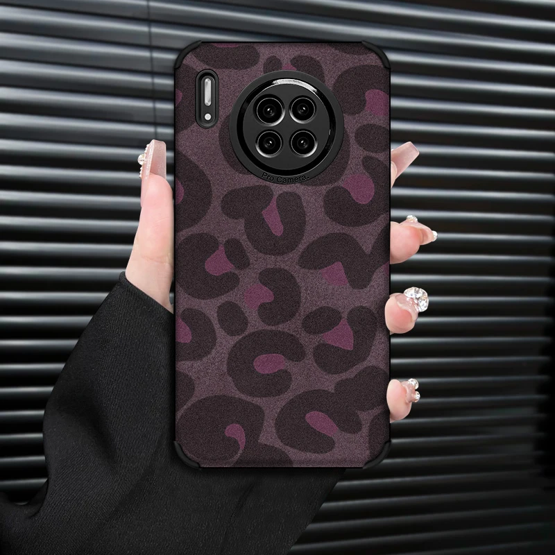 蓝粉豹纹适用华为MATE30/PRO气质手机壳翻毛皮新款复古皮质防摔