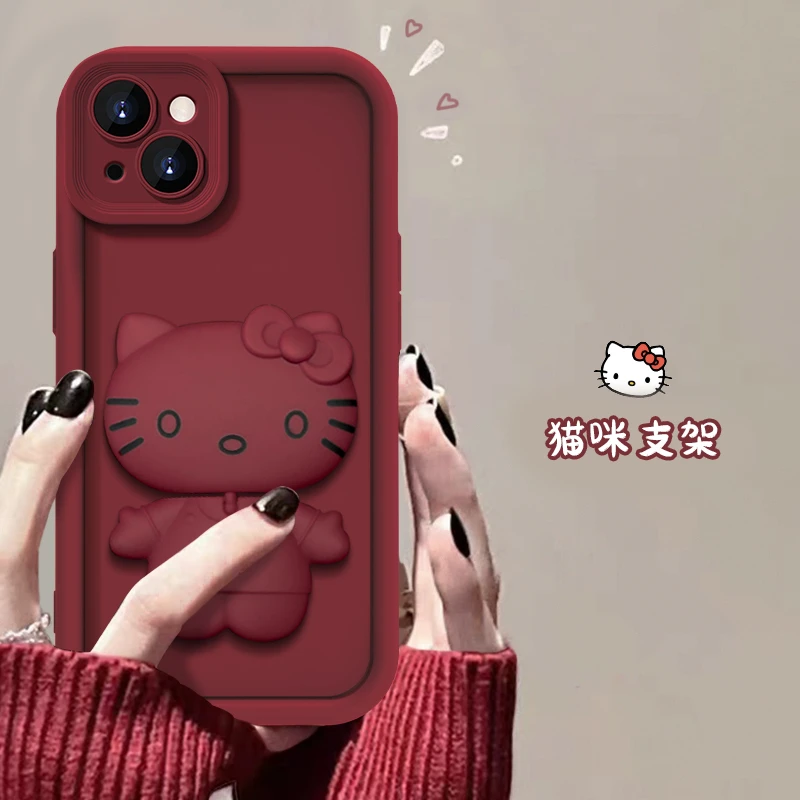 适用苹果14手机壳HelloKitty猫猫支架网红爆款天眼硅胶全包防摔软