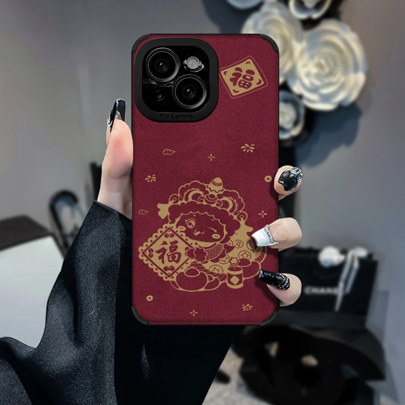 黑金福龙皮质适用苹果16复古中国风手机壳华为P70vivo小米14防摔