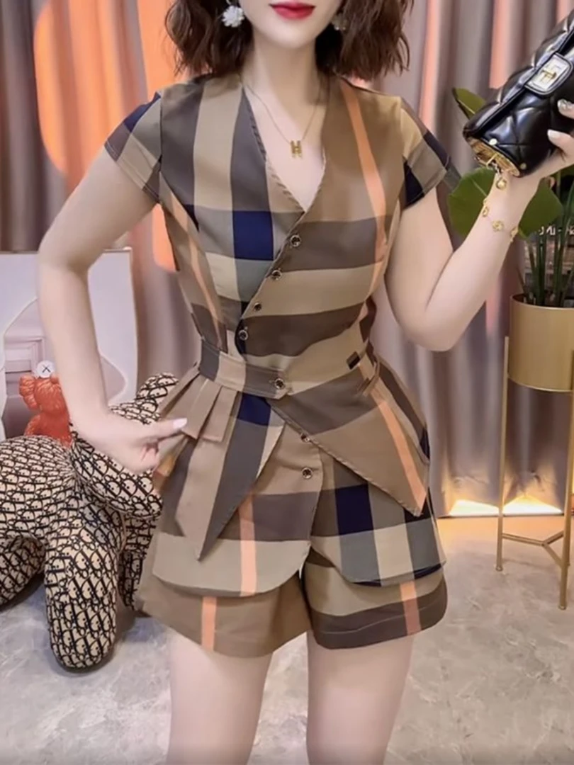 2024年夏季新款大码女装套装时尚洋气遮肉显瘦印花上衣裤子两件套