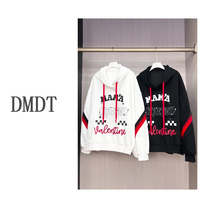 【DMDT潮牌】 字母刺绣印花显瘦百搭休闲女士连帽时尚潮流卫衣QIU92
