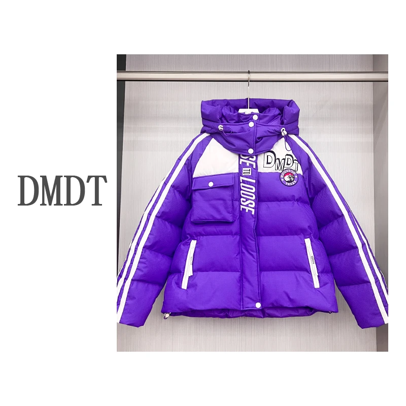 【DMDT潮牌】重工字母刺绣白鹅绒保暖女士休闲显瘦设计款羽绒服8649