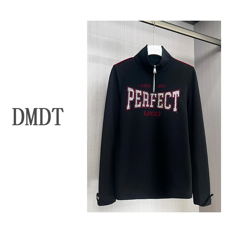 【DMDT潮牌】字母印花烫钻立领长袖显瘦女休闲T恤T0915