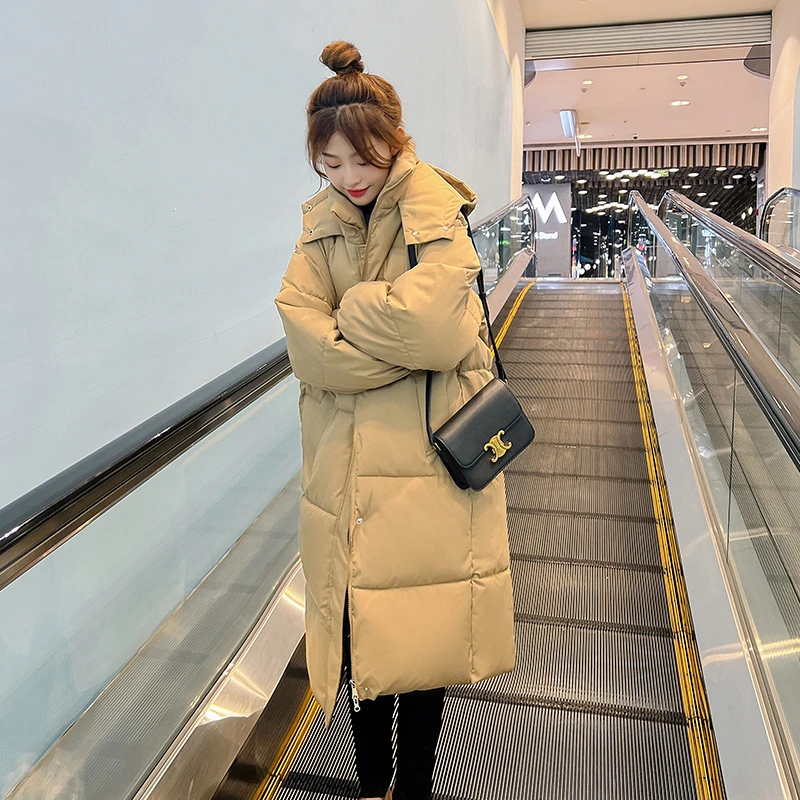白鸭鸭加厚羽棉服绒女韩版宽松长款过膝棉衣冬新款外套面包服潮