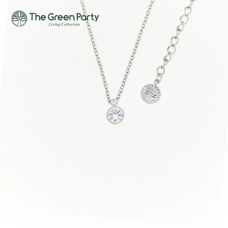 925纯银项链带证书【月光与诗】 绿光派对锆石圆圈项链