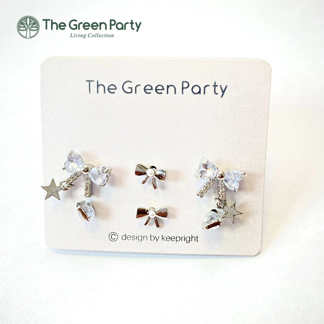 TheGreenParty 925银针 蝴蝶结星星银色小众6戴