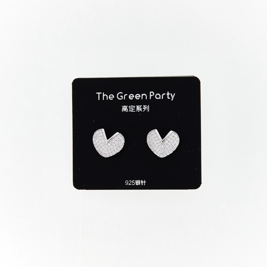 TheGreenParty 高定系925银针爱心锆钻耳钉耳环耳饰