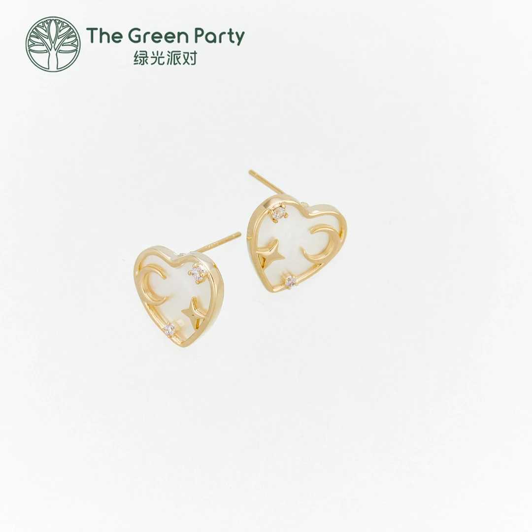 TheGreenParty925银针黑标款爱心锆钻轻奢耳钉耳环耳饰