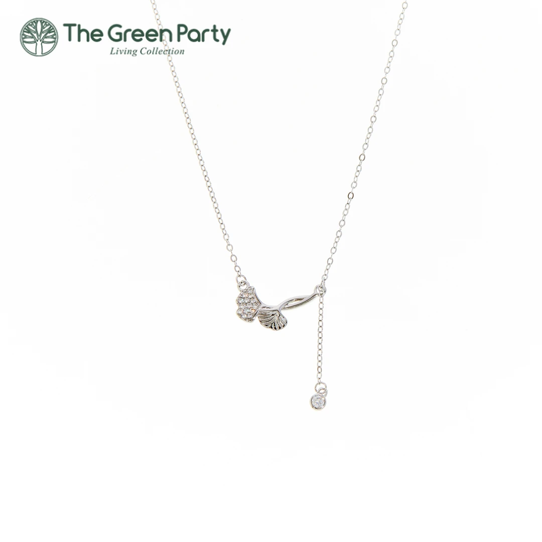 坠链均925银   轻奢锆钻银杏叶银吊坠项链