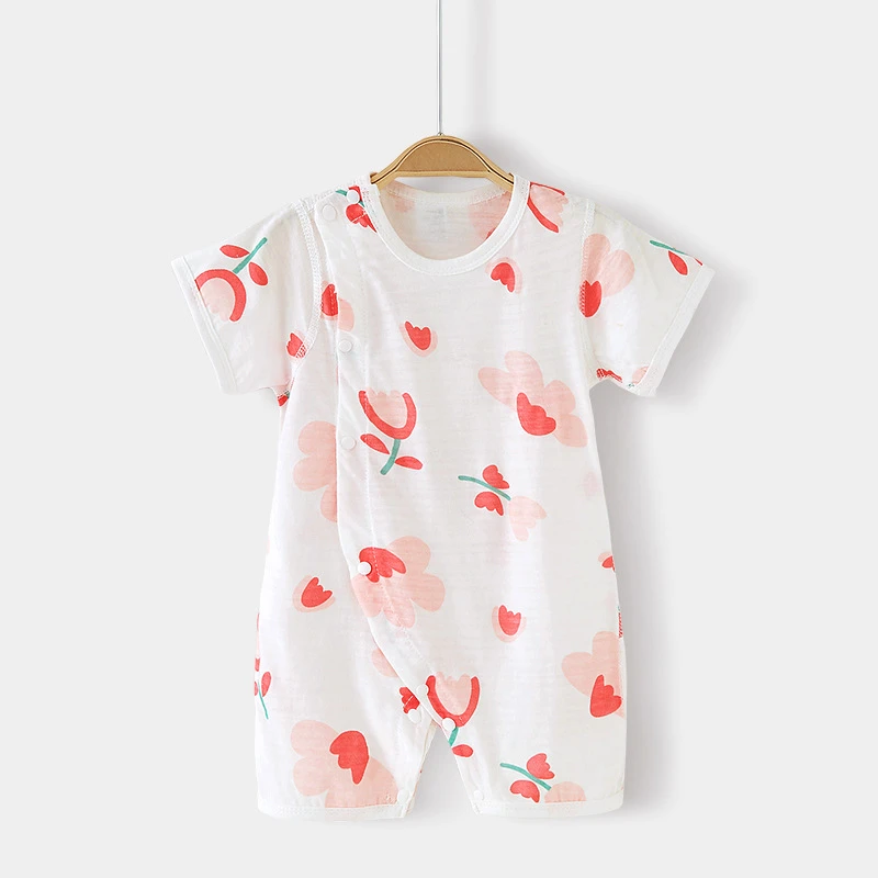 婴幼儿连体衣夏季薄款宝宝棉闭裆哈衣爬服短袖睡衣新生儿衣服开胸