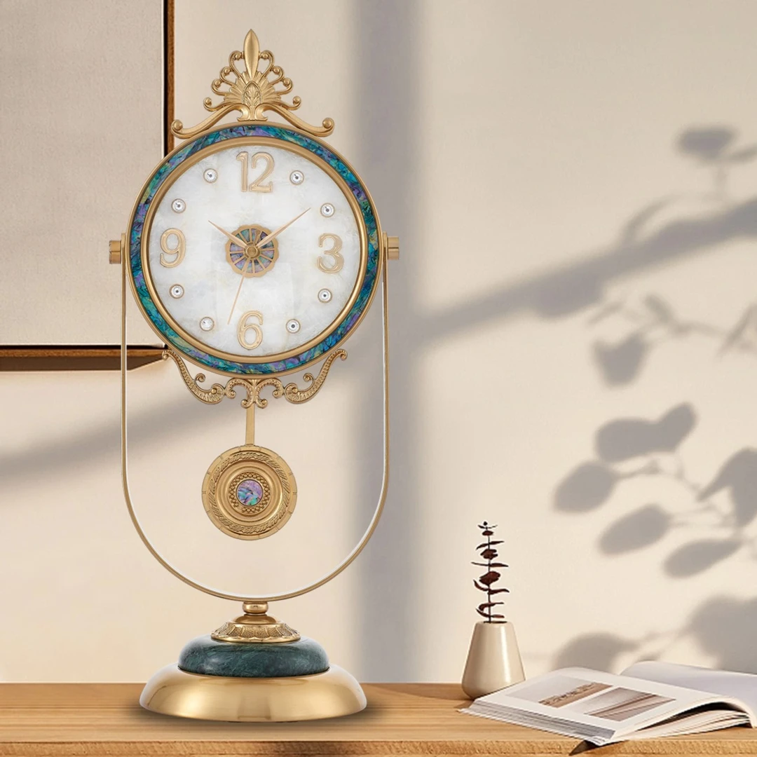 家居装饰钟表古铜贝壳座钟摇摆钟表1028D-古铜色绿玉（大数字+钻）