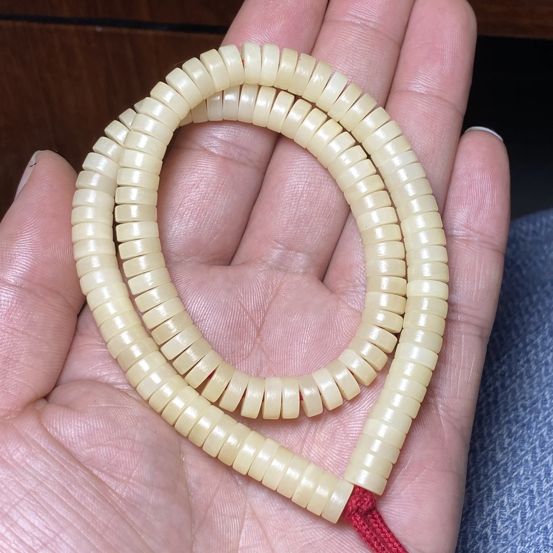 牦牛骨精工直角药片玉化108颗老料佛珠长挂雕刻