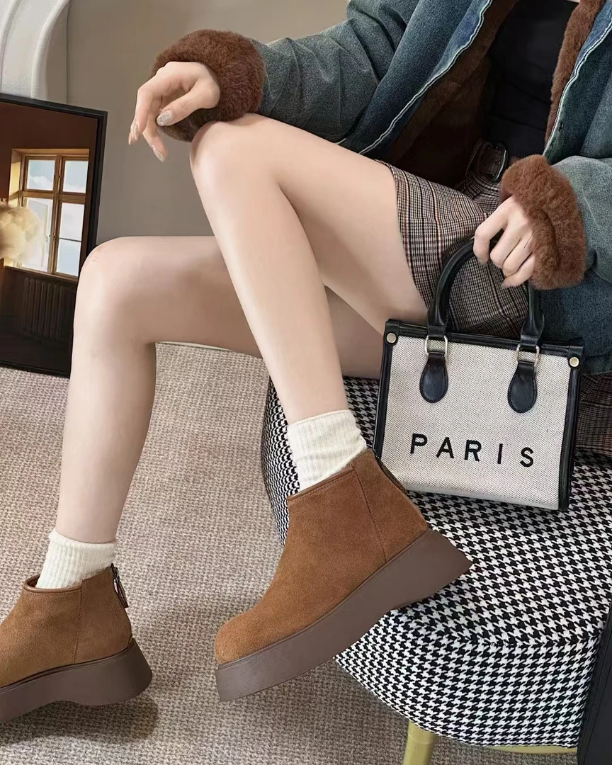 英伦风厚底圆头加绒短靴舒适百搭时尚马丁靴