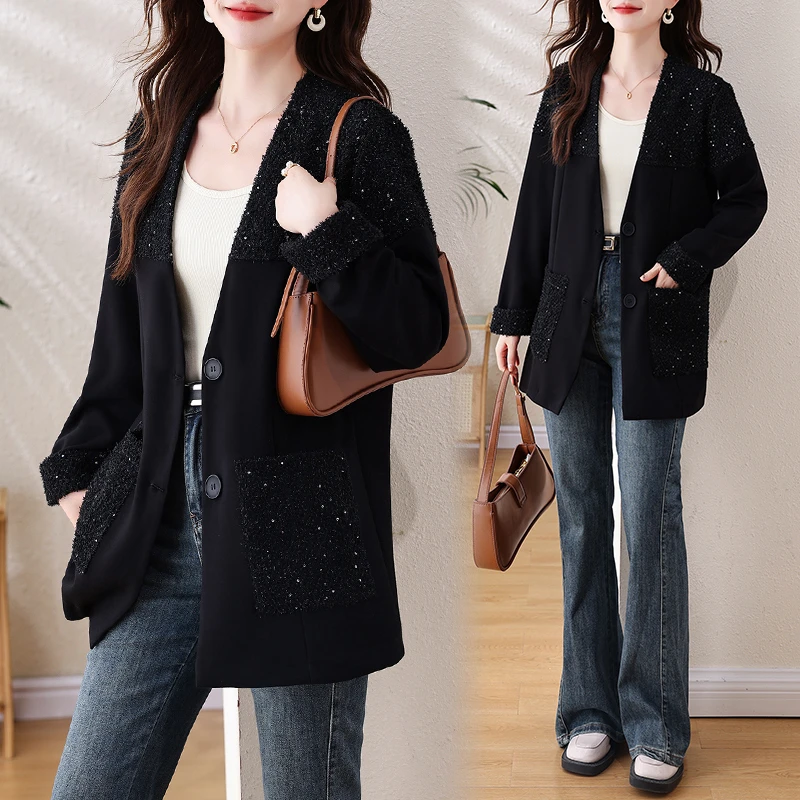 大码女装洋气外套2024秋冬新品时髦气质烫金开衫夹克