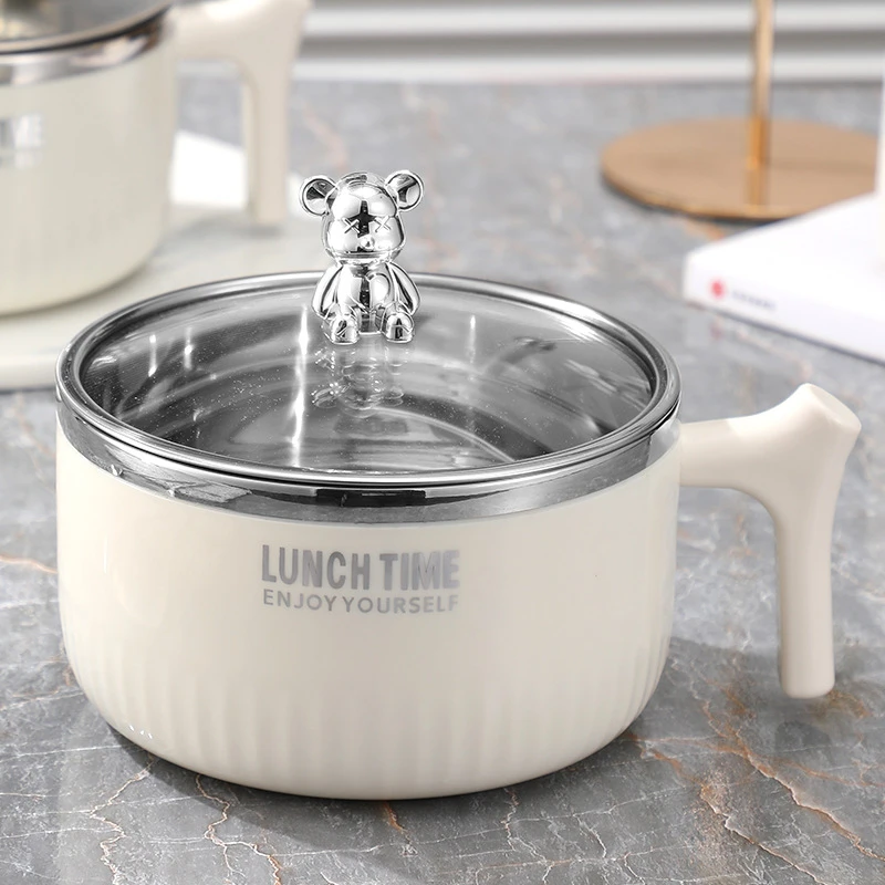 泡面碗304不锈钢面碗饭碗 带盖学生圆形汤碗饭盒宿舍暴力熊便当盒