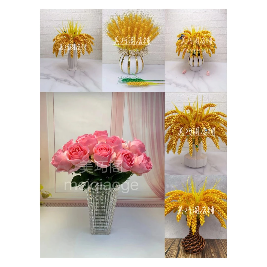 【成品】【不支持退换】手工麦穗稻穗玫瑰花高档室内摆件中国风永生花