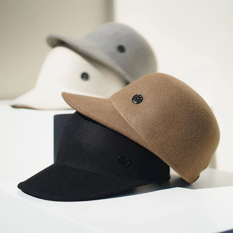 帽子女秋冬羊毛呢棒球帽韩版英伦复古骑士帽马术帽百搭羊毛鸭舌帽