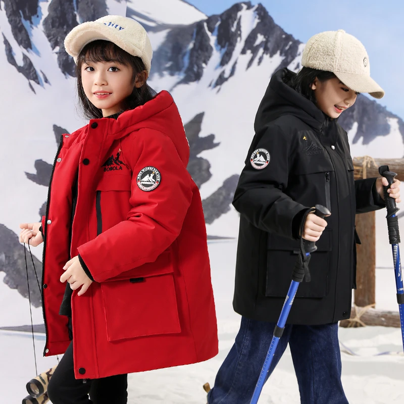 极寒儿童羽绒服男童中长款冬小学生工装中大童中长款女童加厚外套