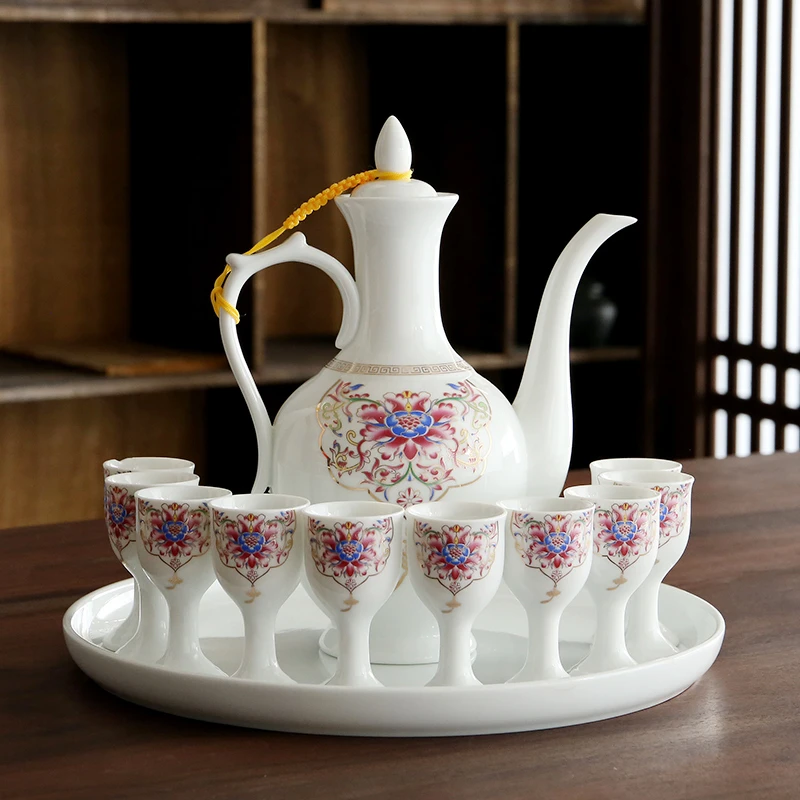 中式宫廷风珐琅彩白酒杯分酒器套装家用酒壶老式仿古一斤装分酒壶