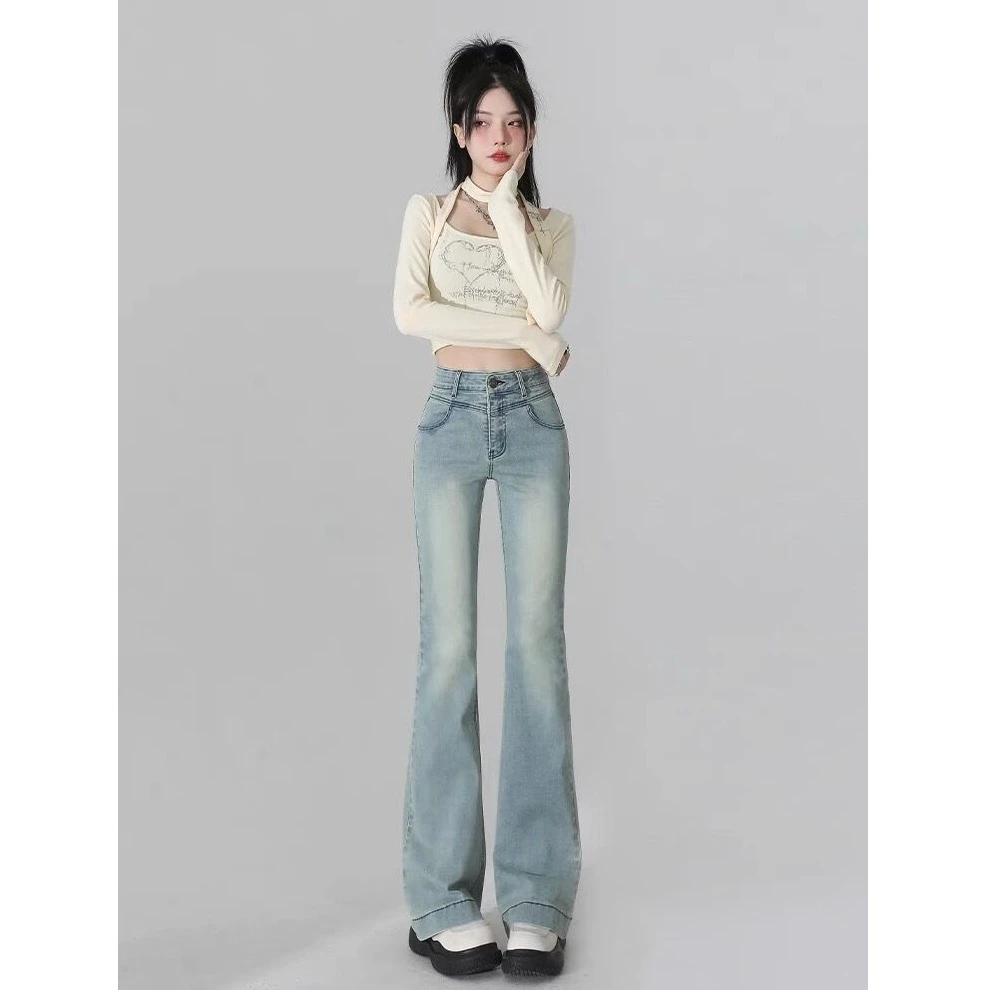 现货发微喇牛仔裤女2025年夏季新款高腰显瘦高个子加长弹力喇叭裤