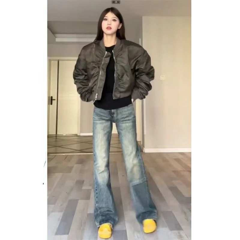 美式复古阔腿牛仔裤女2024夏季新款高腰宽松显瘦辣妹直筒拖地长裤