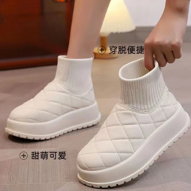 真皮秋冬雪地靴2023新款爆款加绒厚底保暖防滑女学生小白鞋高帮鞋