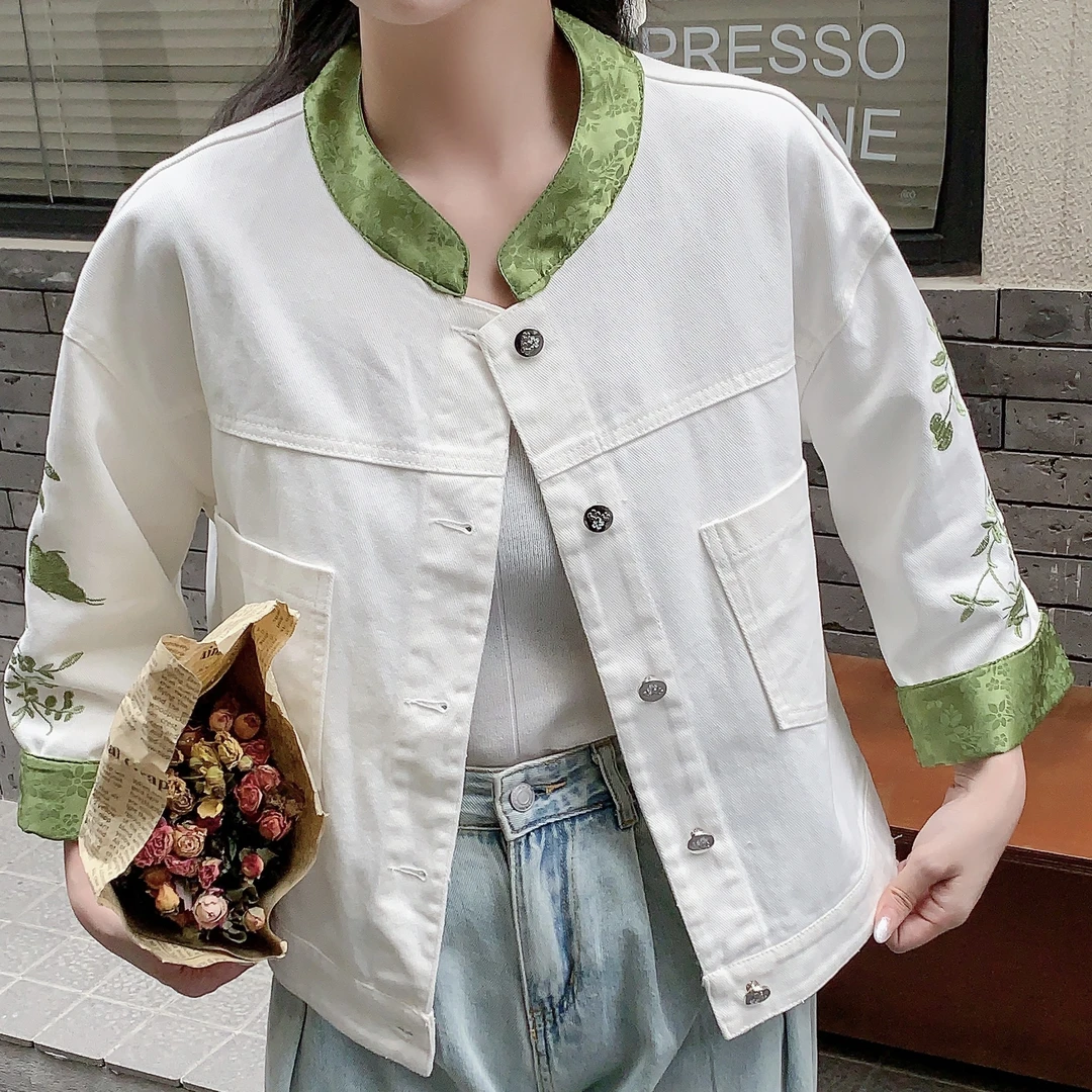 上衣春秋短款时尚休闲宽松百搭白色复古春季潮流印花韩版拼接2436