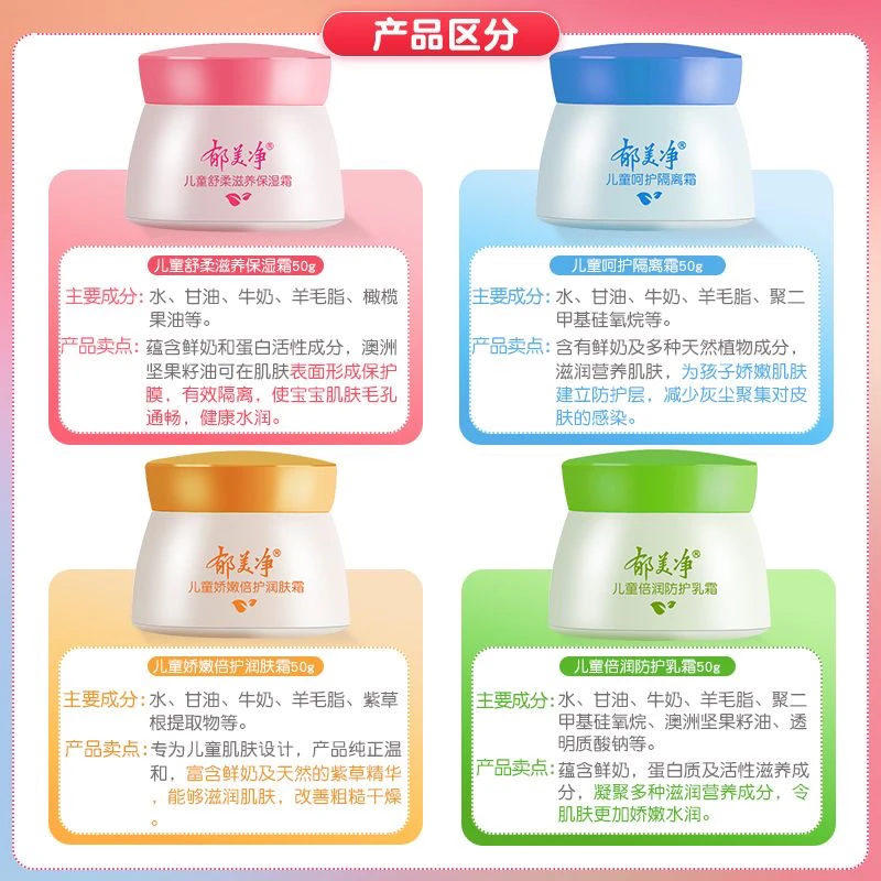 郁美净儿童霜羊毛脂保湿润肤霜孩子擦脸健康水娇嫩天然植物