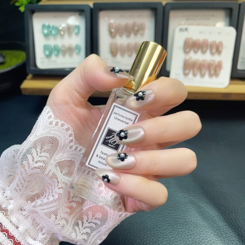 【落花】纯手工穿戴甲手绘猫眼系列显白气质款十片装