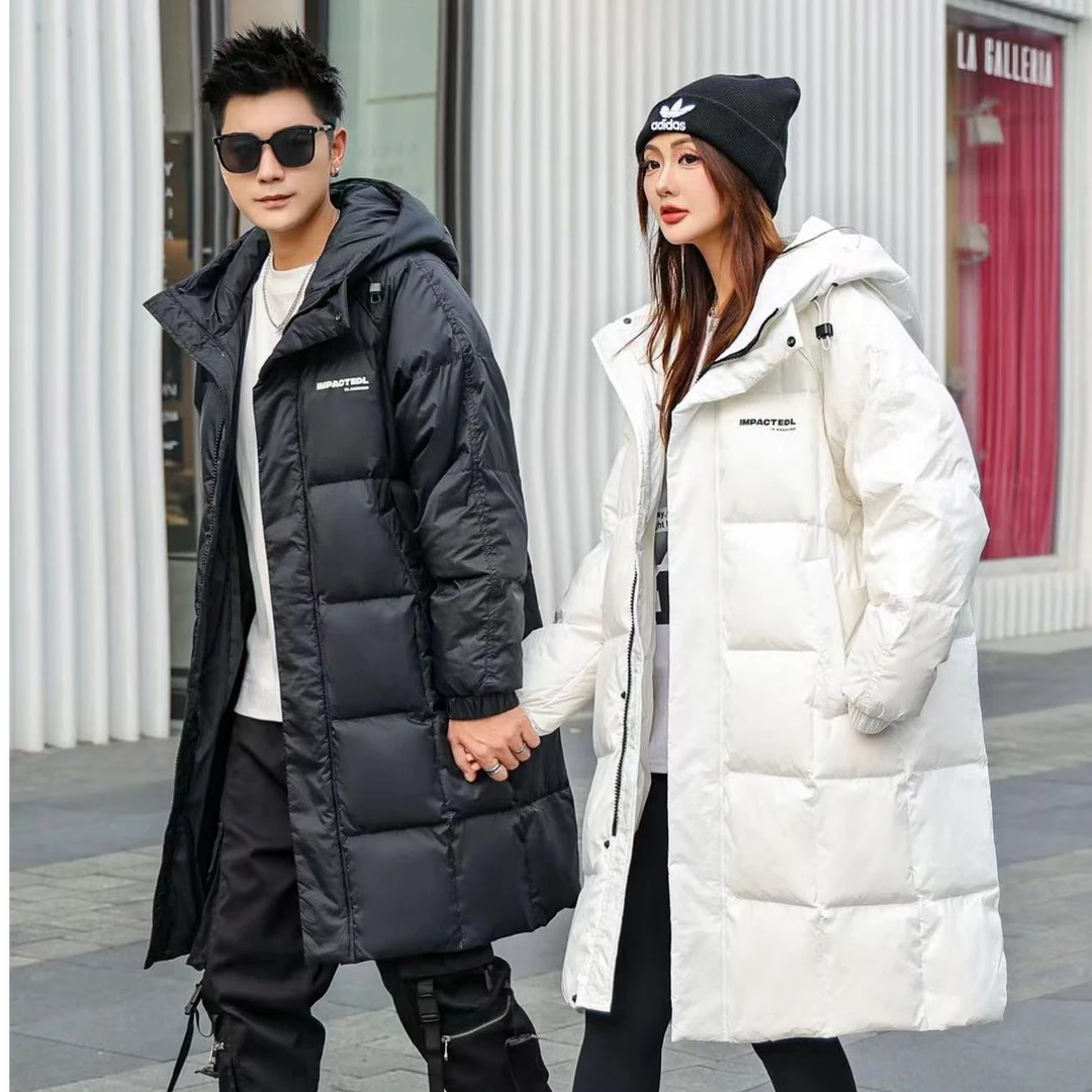 6822-连帽情侣长款加厚保暖过膝冬季休闲潮流宽松时尚防寒服