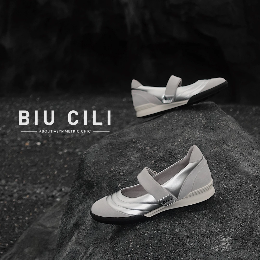 BIUCILI「kaia」原创非对称休闲运动一字带圆头玛丽珍单鞋舒适百搭