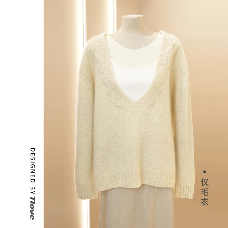 Z686显瘦宽松毛衣秋冬V领百搭时尚气质套头长袖针织衫