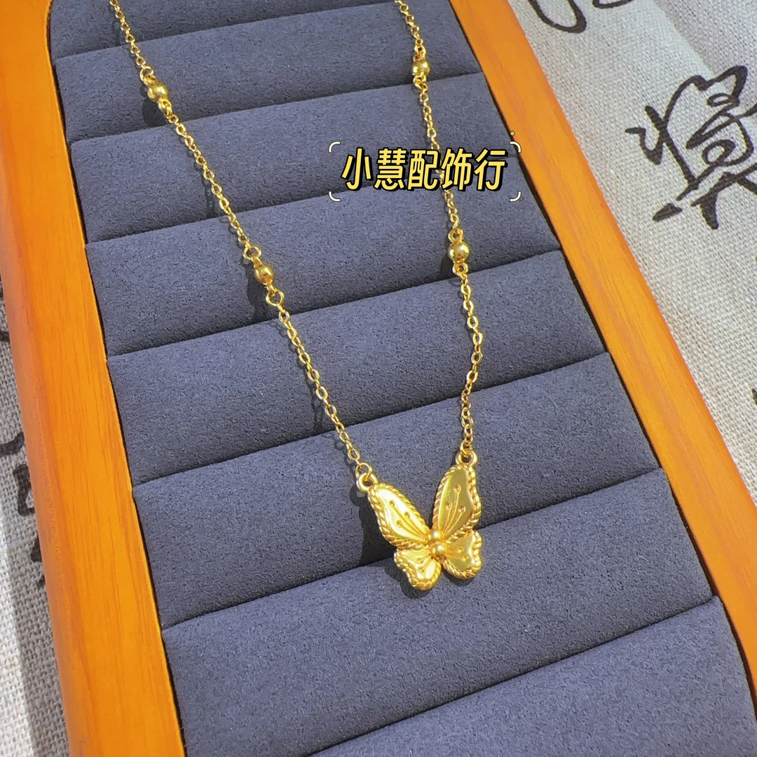 铜合金项链 【小慧家】新中式福家蝴蝶项链重工版复古百搭时尚